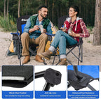 EMERIT Oversized Padded Camping Chair, 350LB Heavy Duty Quad Fold Chair with Arms, Collapsible Outdoor Chairs with Lumbar Back & Cup Holder