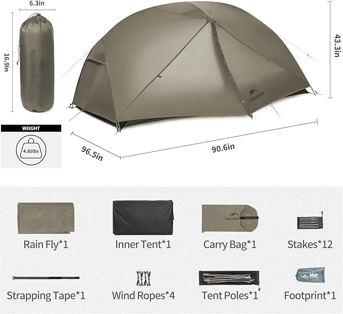 Naturehike Mongar Pro 1/2/3 Person Backpacking Tent,Waterproof Nylon Easy Setup Lightweight Camping Tent