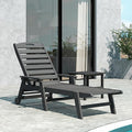 Domi Outdoor Chaise Lounge Chair with Table, HDPE Outdoor Lounge Chair with Reclining Backrest, Patio Chaise Lounger for Poolside, Outside Sunbathing Tanning, Grey