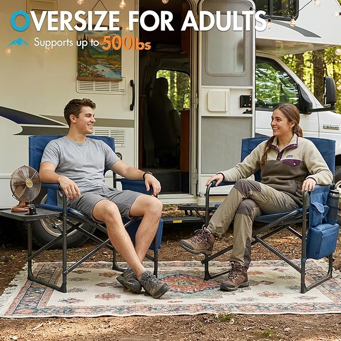 Portal 27" Oversized Director Camping Chair with Cooler, Heavy Duty Folding Chair for Adults Supports 500 LBs, Portable Outdoor Chairs for Outside Sports, Camping, Concert
