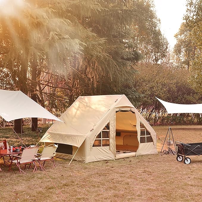 Inflatable Tent Shelter Camping Hub Tent, Waterproof Tent Set Up in 10 Minutes Without Tent Pole, 5-8 People Outdoor Glamping Camping Cabin Tent for Family Hiking and Mountaineering