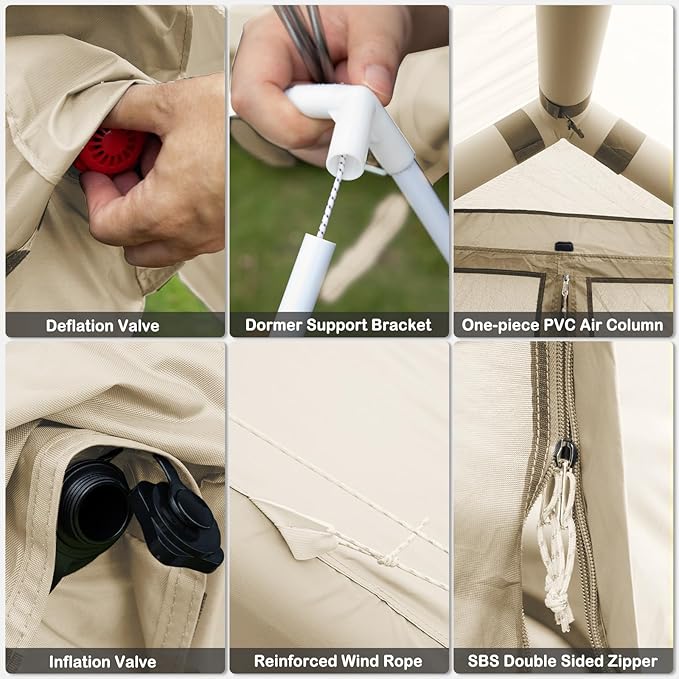 Inflatable Tents for Camping - Easy Blow Up Glamping Tent with Hand Pump, Waterproof PVC Air Inflatable Tent House for Family Weekend Camping