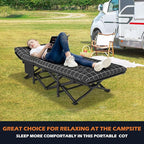 ATORPOK Camping Cot for Adults with Cushion Comfortable, Portable Folding Bed for Sleeping, Lightweight Folding Bed with Carry Bag for Kids Supports 450 lbs (Black)