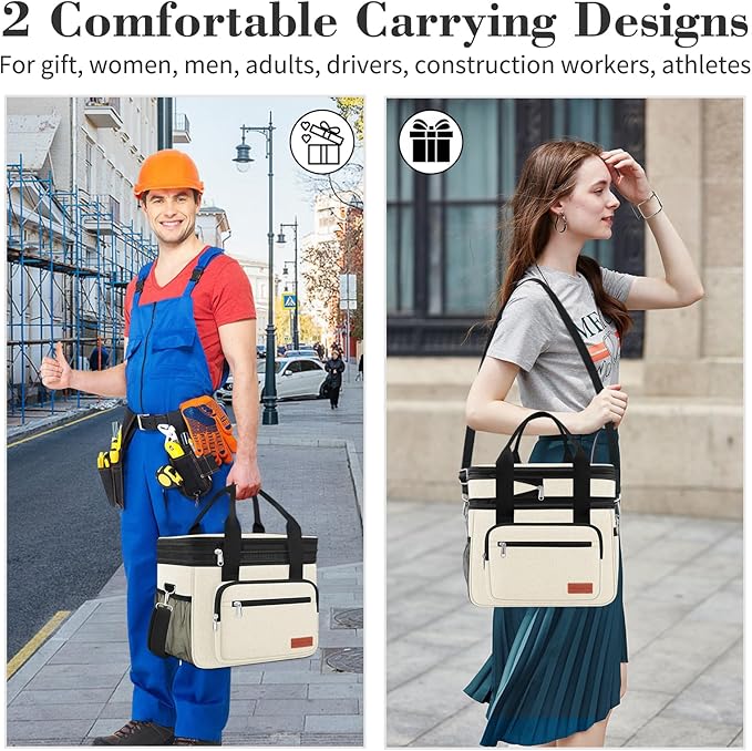Coobiiya Large Expandable Insulated Lunch Bag Cooler Bag，12-23L Lunch Box for Men Double Deck Leakproof，Heavy Duty LunchBag Cooler Bags for Camping, Travel, Kayaking & Beach