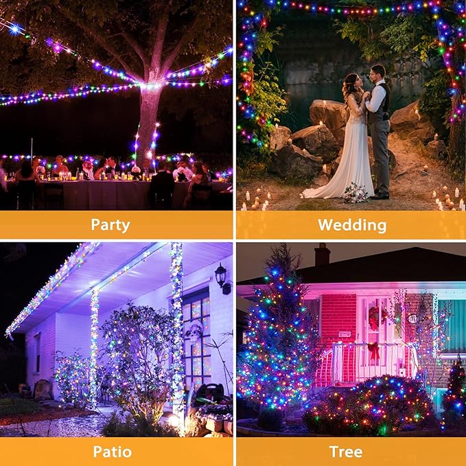 Solar String Lights Outdoor Waterproof, 4x56Ft 600LED 8 Modes Solar Powered Copper Fairy String Deck Twinkle Lights for Outside Christmas Party Yard Camping Holiday Decor 4Pack(Multicolor)
