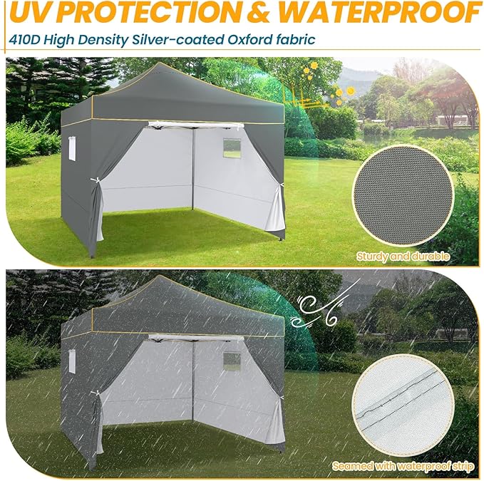 COBIZI 10x10 Heavy Duty Pop Up Canopy Tent for Event Commercial Instant Canopy with 4 Sidewalls, Outdoor Canopy Waterproof Portable Vendor Tent for Parties, Backyard, Camping, UV 50+, Light Gray