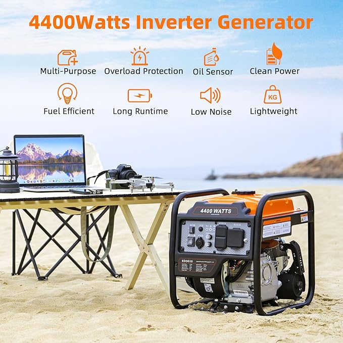 4400-Watts Inverter Generator, Open Frame Generator Gas Powered, Emergency Home Backup, RV Ready 30A Outlet, EPA Compliment