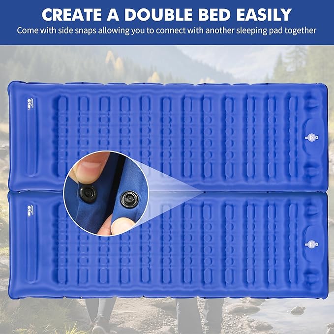 HiiPeak Ultralight Inflatable Sleeping Mat with Built-in Foot Pump & Pillow, Compact Air Mattress for Backpacking, Hiking (Light Blue)