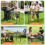 Folding Grill Table for Outside, 3 Height Adjustable Small Camping Table with Mesh Bag, Metal Aluminum Folding Table, 23.62 x 15.75 inches, Portable Grill Stand for Picnic, Camping, BBQ, Beach, Black