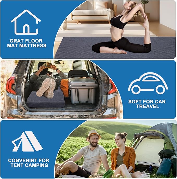 Extra Thick Memory Foam Camping Mattress - 72" x 24" Portable Sleeping Pad for Adults, Folding Camping Bed Mat, Lightweight Cot Mattress Topper for Outdoor, RV, Travel & Backpacking