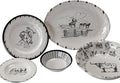 Paseo Road Ranch Life 14 Piece Melamine Plastic Dinnerware Set with Plates, Bowls and Serving Platter, Black and White, Southwestern Rustic Cabin Lodge Farmhouse Style