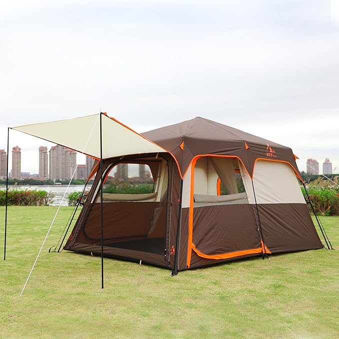 KTT Extra Large Tent 10-12-14 Person(B),Family Cabin Tents,2 Rooms,3 Doors and 3 Windows with Mesh,Straight Wall,Waterproof,Double Layer,Big Tent for Outdoor,Picnic,Camping,Family Gathering