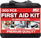 M2 BASICS Premium 300 Piece Professional First Aid Kit, 40 Unique Items, Durable Carry Bag for Home, Car, Business, Travel & Vehicle