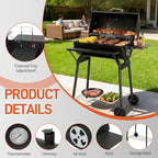 Outvita Barrel Charcoal Grill with Warming Rack, Outdoor BBQ Grill with Side Front Table with Nearly 564 Sq.In. Cooking Grid Area for Backyard Patio Picnic Parties Camping, Black