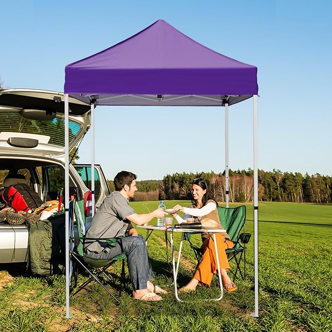 5x5 Pop Up Canopy Tent, Instant Portable Beach Canopy, Outdoor Tent with Carry Bag for Camping, Sports, Tailgating, Events, Purple