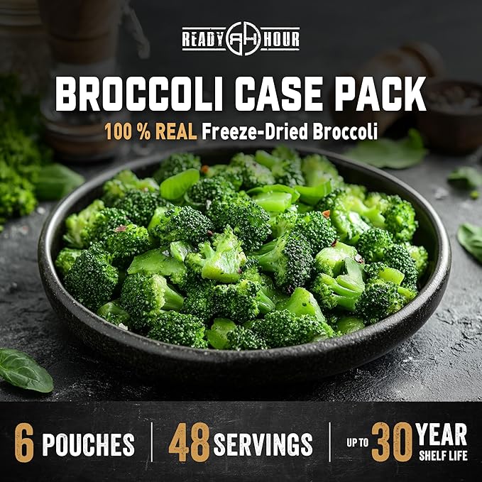 Ready Hour Broccoli Case Pack (48 Servings), Freeze-Dried, Bulk Emergency Food Broccoli Supply, Survival Emergency, Real Non-Perishable, Long Shelf Life