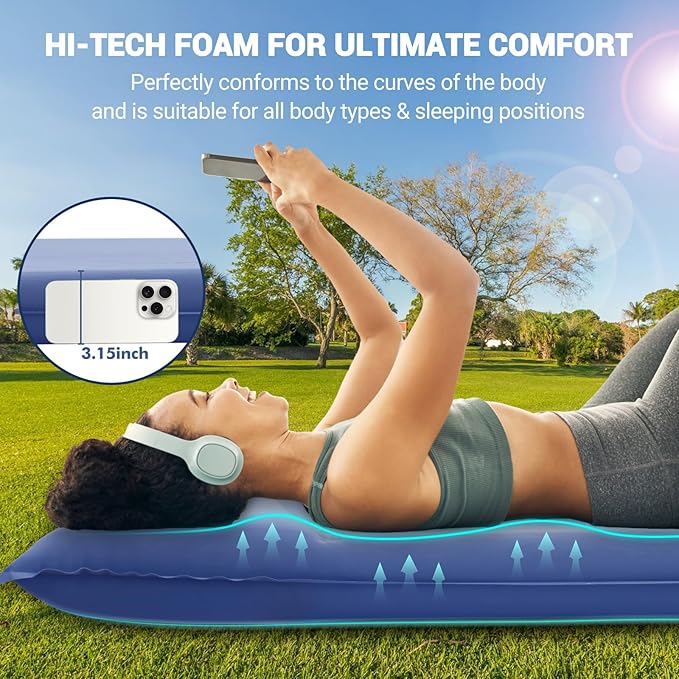 Elegear CumbreX™ Self Inflating Sleeping Pad, Built-in Electric Pump 3.15" Ultra-Thick Memory Foam Camping Mattress with Pillow Foam Sleeping Pad for Camping R-Value 9.5 Foam Camping Pad for Travel
