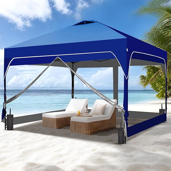GDY 12x12 FT Pop Up Canopy Tent with One Push Setup,Setup Gazebo with 4 PVC Transparent Sidewalls,Easy Carry for Events, Parties, Camping, Navy Blue.