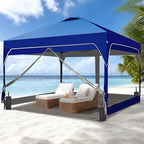 GDY 12x12 FT Pop Up Canopy Tent with One Push Setup,Setup Gazebo with 4 PVC Transparent Sidewalls,Easy Carry for Events, Parties, Camping, Navy Blue.