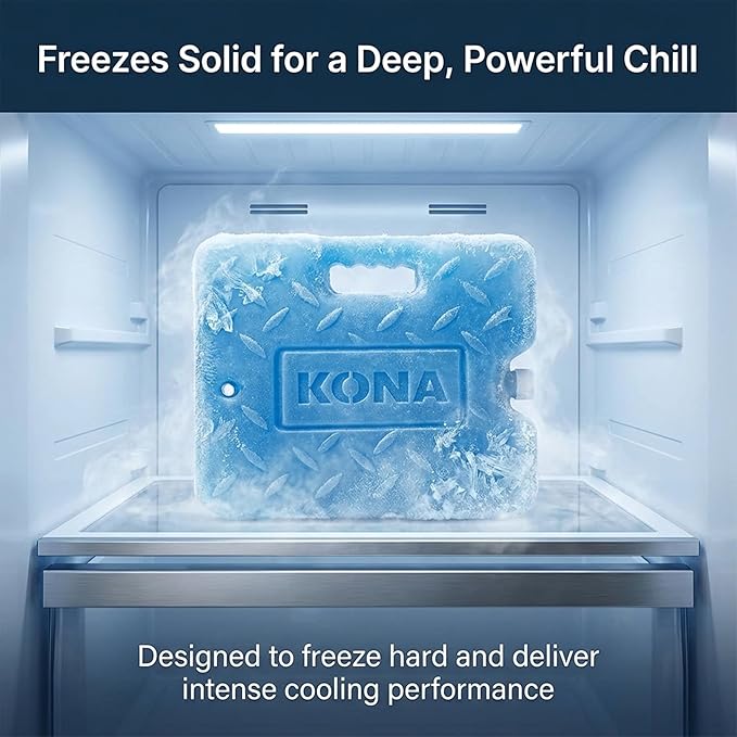 Kona Large Ice Pack for Coolers – 4 lb Reusable Refreezable Cooler Ice Pack, Long Lasting Blue Gel Pack for Camping, Travel, Lunch, Beach, Colder Than Ice -5°C