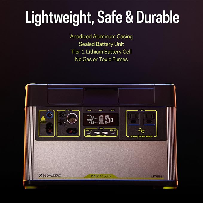 Goal Zero Yeti - Yeti 1500X w/ 1,516 Watt Hours Battery Capacity, USB Ports & AC Inverter - Includes 2 Nomad 200 Solar Panels, For Camping, Outdoor, Off-Grid & Home Use