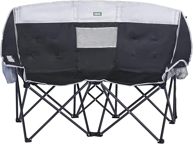 SunnyFeel Folding Double Camping Chair, Oversized Loveseat Chair, Heavy Duty Portable/Foldable Lawn Chair with Storage/Cooler for Outside/Outdoor/Travel/Picnic, Fold Up Camp Chairs for Adults 2 People
