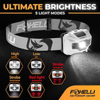 Foxelli USB‑C Rechargeable LED Headlamp – Ultra‑Light 2.4 oz & Bright 180 Lumens – Red/White Light, 5 Modes, IPX5 Waterproof, 40 h Runtime for Trail Running, Camping, Hiking