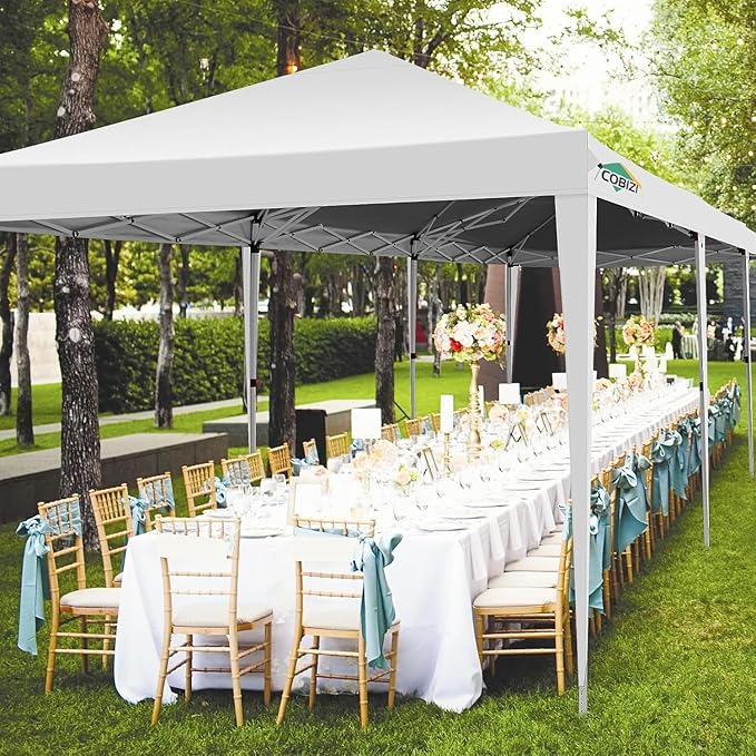 COBIZI 10x30 Pop Up Canopy Tent for Parties with 8 Sidewalls Waterproof Commercial Instant Canopy 10x30 Party Tent for Backyard, Wedding Portable Outdoor Gazebo with Carrybag&4 Sandbags(White