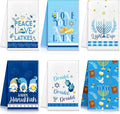 Zubebe 6 Pieces Hanukkah Kitchen Towels Decorations for Home Blue Menorah Gnomes Stars Happy Hanukkah Gift Candlestick Towels Jewish Festival Tea Towel Hand Drying Towel for Cooking Baking
