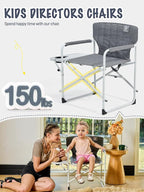 EVER ADVANCED Kids Directors Chair with Side Table, Padded Kids Folding Camping Chair Outdoor with Safety Lock, Lightweight Portable Camp Chairs for Beach, Balcony, Patio, Supports 150lbs, Grey