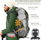 Loowoko 50L Hiking Backpack, Waterproof Camping Essentials Bag with Rain Cover, 45+5 Liter Lightweight Backpacking Back Pack