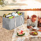 LHZK Standing Extra Large Utility Tote Bag with Metal Wire Frame and the Sides Rinforced, Extra Large Tote Bag with Handle, Reusable Grocery Bags Foldable, Beach Bag, Car Tote, Black, 26''x15''x13''