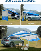 JOYTUTUS Versatile Vehicle Awning with 3 Removable Sides, Large Car Awning 11.5FT * 7.9FT, UV50+ and Waterproof PU2000mm Truck Canopy, SUV Camping Sunshade with 8 Storage Pockets, Gray Blue