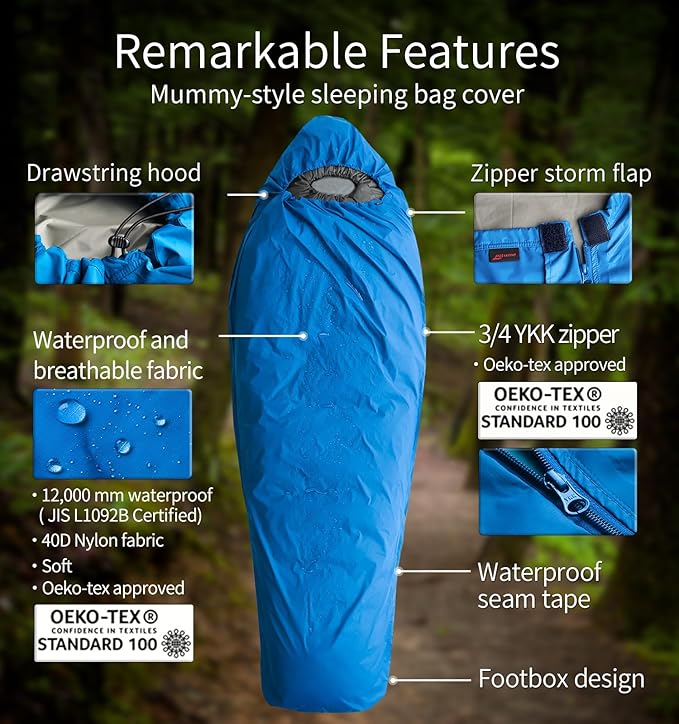 Litume Bivy Sack Sleeping Bag Cover – Waterproof Mummy-Style, Compact & Lightweight Shelter for Stealth Camping Backpackers Wild bushcraft Equipment Outdoor Survival