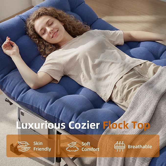 Folding Camping Cot for Adults - 2 Pack Heavy Duty Sleeping Cots with Carry Bag Double Layer Oxford Portable Travel Camp Cots for Outdoor Camp Beach Home Office (Blue Pad & Gray Pad, 2PACK)