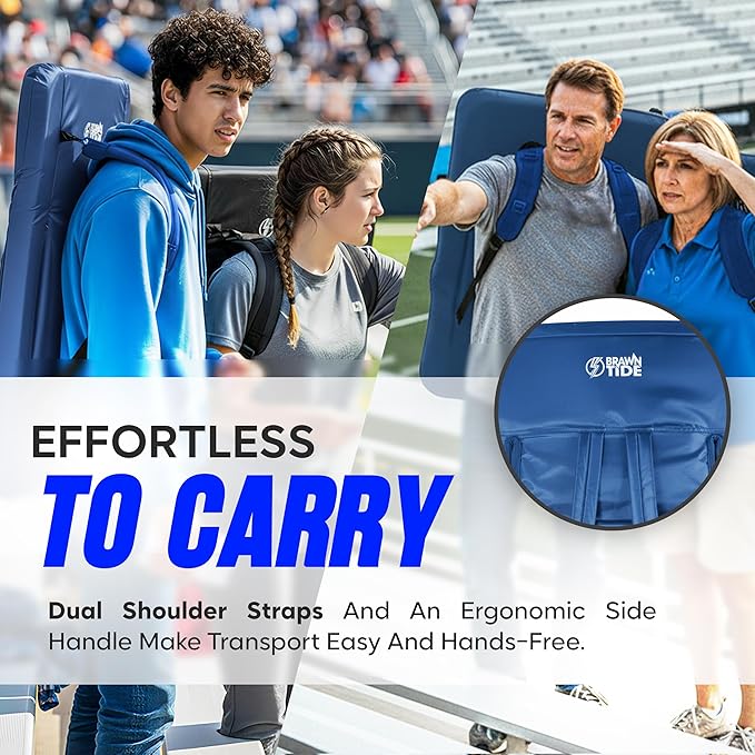 BRAWNTIDE Stadium Seat for Bleachers with Back Support - Wide Padded Reclining Bleacher Seat, Portable Folding Stadium Chair with Armrests, Hooks, Straps, Cup Holders & Pockets for Games & Concerts