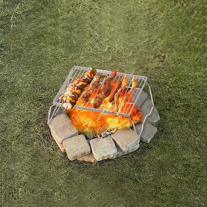 REDCAMP 17" Large Folding Campfire Grill 304 Stainless Steel Grate, Heavy Duty Portable Camping Grill with Carrying Bag for Outdoor Cooking Backpacking Hiking Picnics BBQ