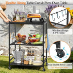 Grill Cart for Outside, 3-Tier BBQ Food Prep Rolling Table Cart, with 23.62" Lx 15.75" W Stainless Steel Tabletop, Outdoor Pizza Oven Table Ideal for Patio Backyard Kitchen Tools Room