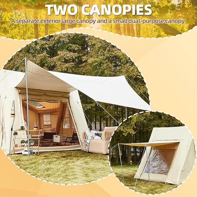 YOLENY Inflatable Tents for Camping, 6-12 Person Blow Up Tent with TPU Skylight, Canopy, Mesh Windows, Stove Jack & Pump, 4 Season Large Inflatable Tent, Waterproof & Windproof