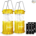 2 Pack LED Camping Lantern, LED Lanterns, Suitable Survival Kits for Hurricane, Emergency Light for Storm, Outages, Outdoor Portable Lanterns, Yellow, Collapsible | Batteries Included