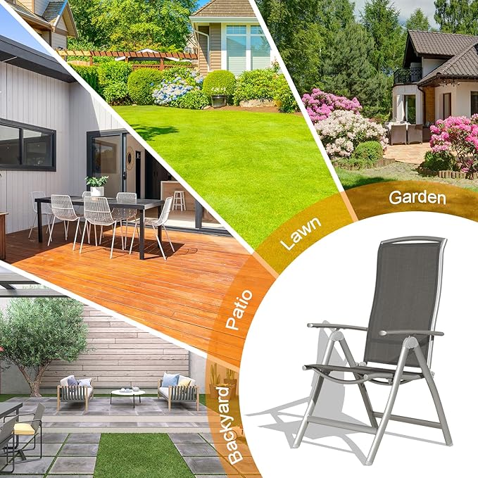 Domi Patio 2-Pack Folding Lounge Chairs - Adjustable Reclining Outdoor Chairs with Aluminum Frame & Textilene Seat for Patio, Pool, Beach, Camping