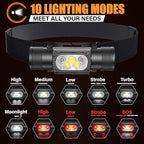 Headlamp Rechargeable, 2000 Lumen Super Bright LED Head Lamps with Red Light, IP67 Waterproof Rechargeable Headlight with 10 Modes, 2600 mAh Battery Powered Head Lights for Adults Outdoor Camping