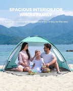 OutdoorMaster Beach Tent for 3/4/6/8 Person - Easy Setup Sun Shade Shelter, Portable Beach Shade Sun Canopy with UPF 50+ UV Protection, Removable Skylight Family Size