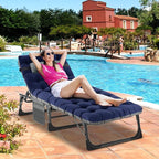 DoCred Folding Lounge Chair with Mattress, 5 Position Adjustable Folding Sleeping Bed Cot Chaise Lounge Chairs Perfect for Sunbathing, Camping, Pool, Beach, Patio