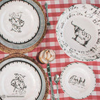 Paseo Road Ranch Life 14 Piece Melamine Plastic Dinnerware Set with Plates, Bowls and Serving Platter, Black and White, Southwestern Rustic Cabin Lodge Farmhouse Style