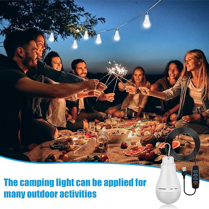 6 Pcs USB Light String LED Portable Light Bulb Rechargeable USB Strip, 6.6 ft Length Cord Camping Lantern with Splitter Cable for Camping Porch Backyard Garage Warehouse Truck Fishing Boat
