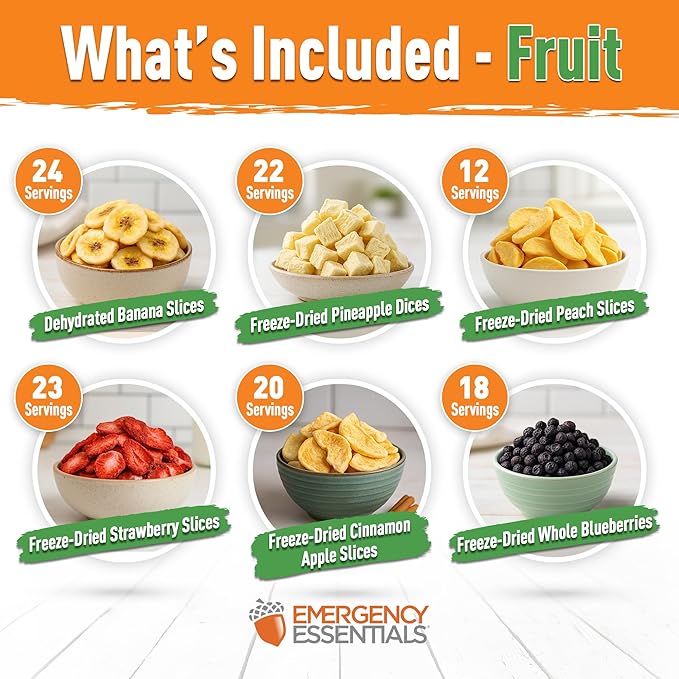 Emergency Essentials Ultimate Fruit & Veggie Kit | 12 Freeze-Dried & Dehydrated #10 Cans | 302 Servings | 30-Year Shelf Life Long-Term Food Storage | Emergency Preparedness Fruit Vegetable Variety Pack