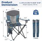 Outdoor Camping Chair 2-Pack with Mesh Back, Folding Portable Lawn Chairs with Cup Holder & Side Storage Pocket for Camping, Beach, Picnic, Fishing(Blue)