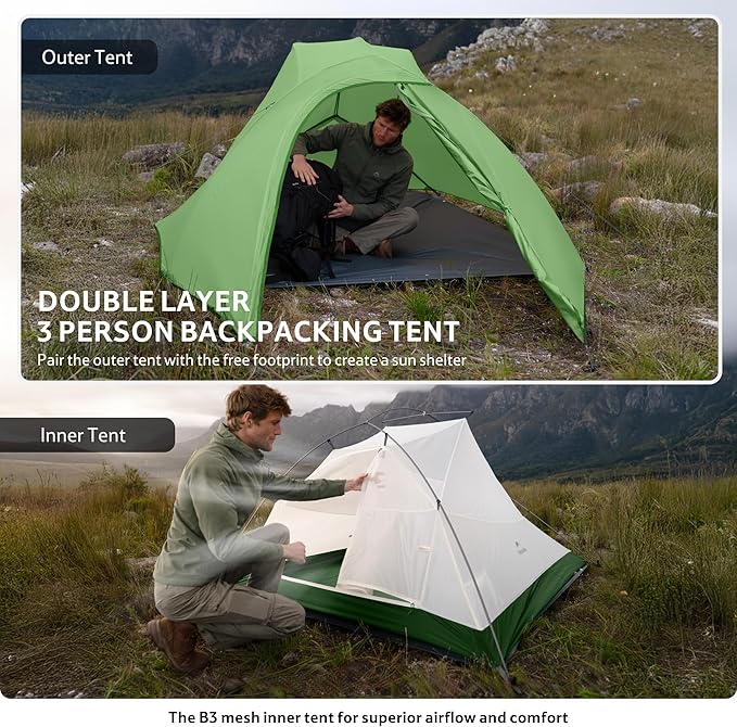 Naturehike Cloud Up 3 Person Backpacking Tent with Footprint - 3 Season Free Standing Lightweight 3 Person Camping Tent | with Footprint, Free Standing, Dome, Camping, Hiking, Waterproof