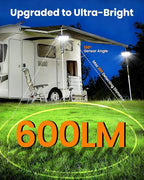 LUHLEE Solar Motion Lights Outdoor, 600LM RV Outdoor Lights with Flexible Tripod,USB & Solar Dual Charging, Motion Sensor RV Exterior Llight for Camper, Motorhome, Trailer, Camping Tent (2 Pack)